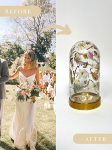 Preservation of your wedding flowers into a glass dome